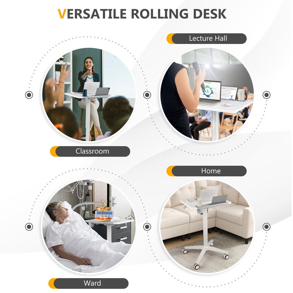 Costway Adjustable Standing Desk with Tablet and Cup Holder White Image 4
