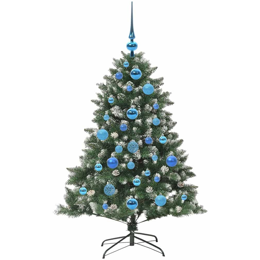 vidaXL Pre-Lit Blue Bauble Pinecones Green Snow Flocked Artificial Christmas Tree 4ft Image 2