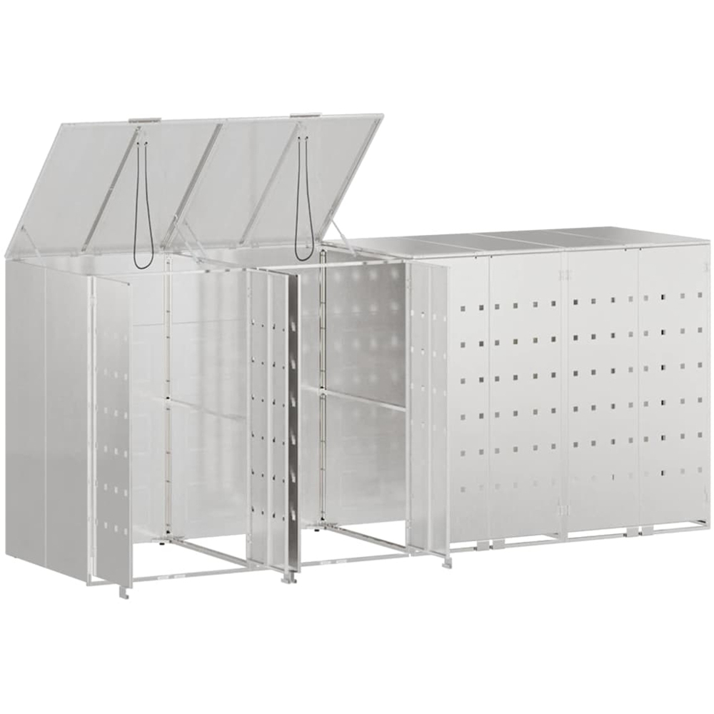 vidaXL Silver 4 Wheelie Bin Storage Shed Image 5