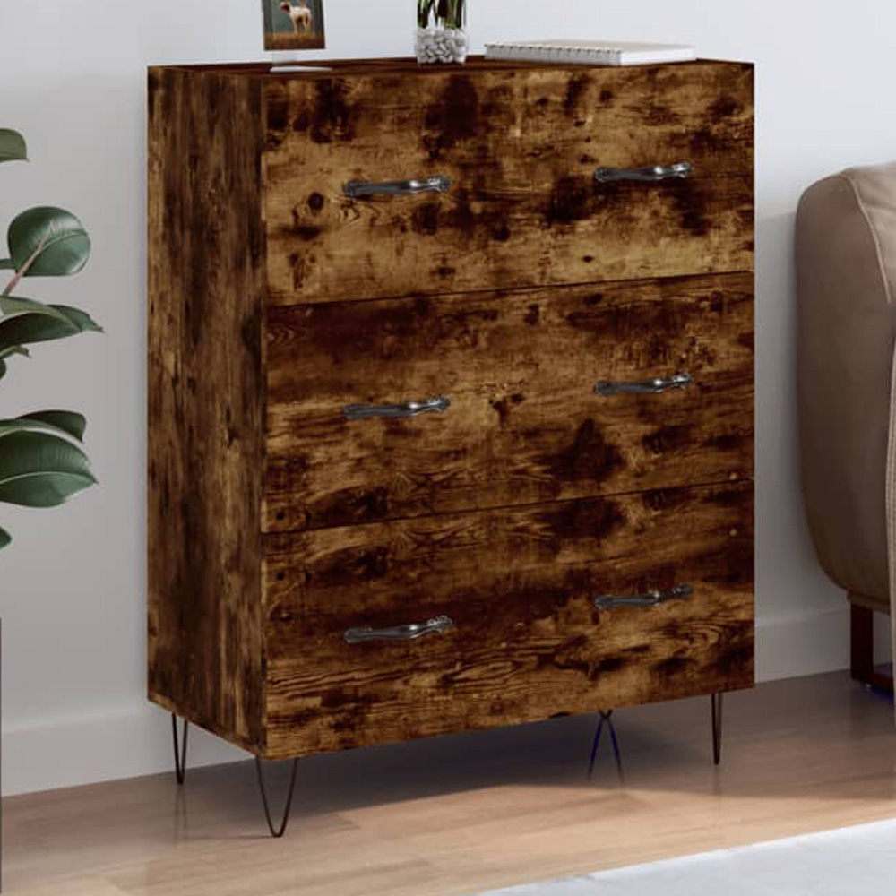 vidaXL 3 Drawer Smoked Oak Sideboard with Metal Legs Image 1
