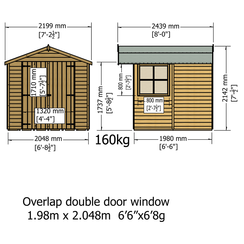 Shire 7 x 7ft Double Door Dip Treated Overlap Apex Shed Image 5