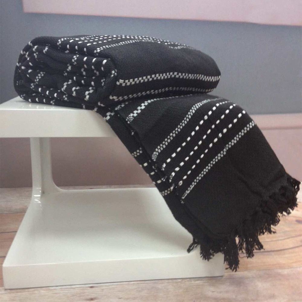 Rapport Home Black Stitch Strip Woven Cotton Throw 229 x 254cm Image 2