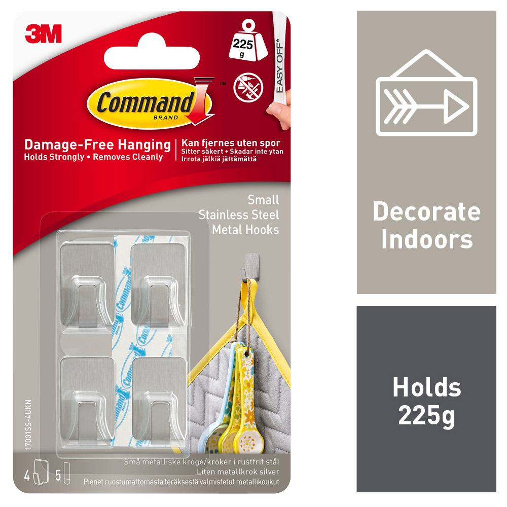 Command Small Stainless Steel Metal Hooks 4 Pack Image 1