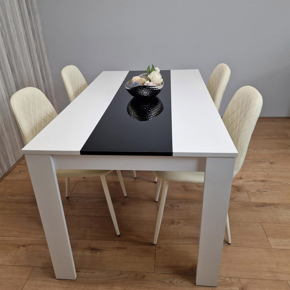 Kosy Koala 4 Seater Faux Leather Gem Pattern Dining Set White Black and Cream Image 4