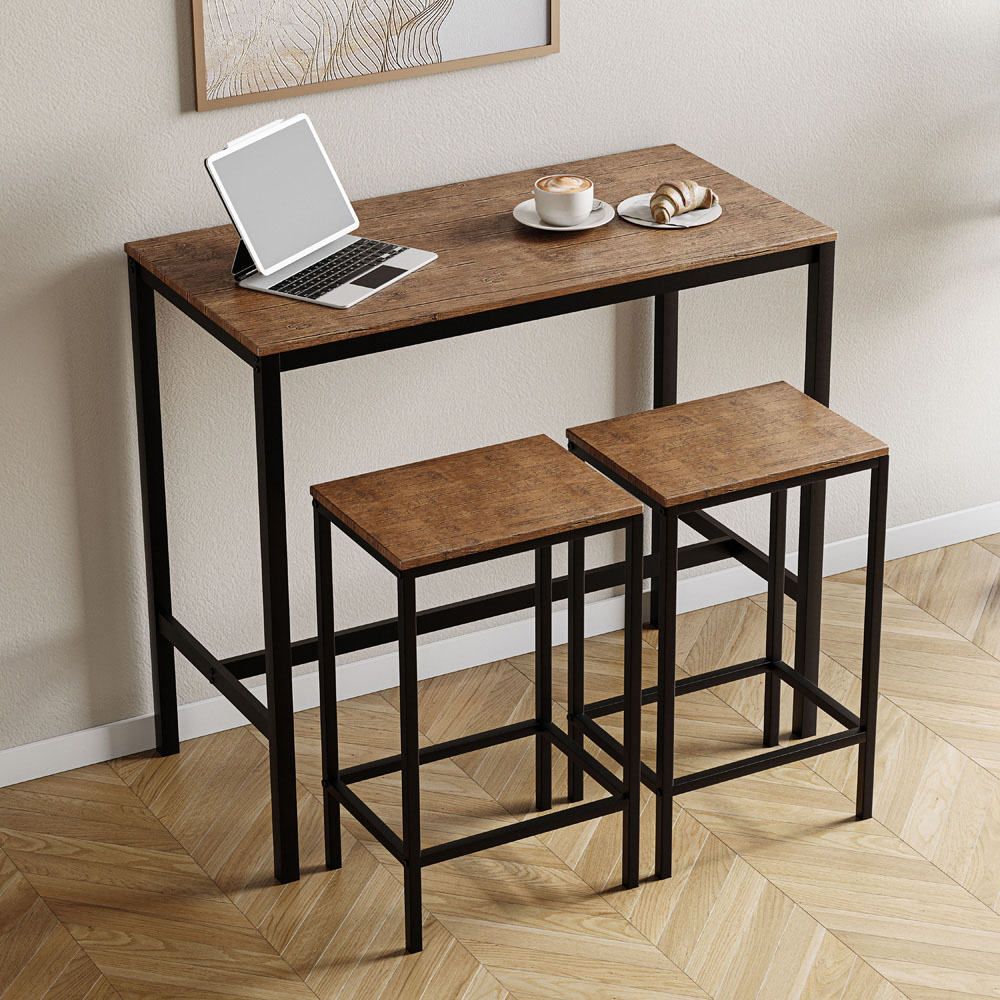 VIDA DESIGNS Roslyn 2 Seater Metal Frame Breakfast Table Set Dark Wood Image 3