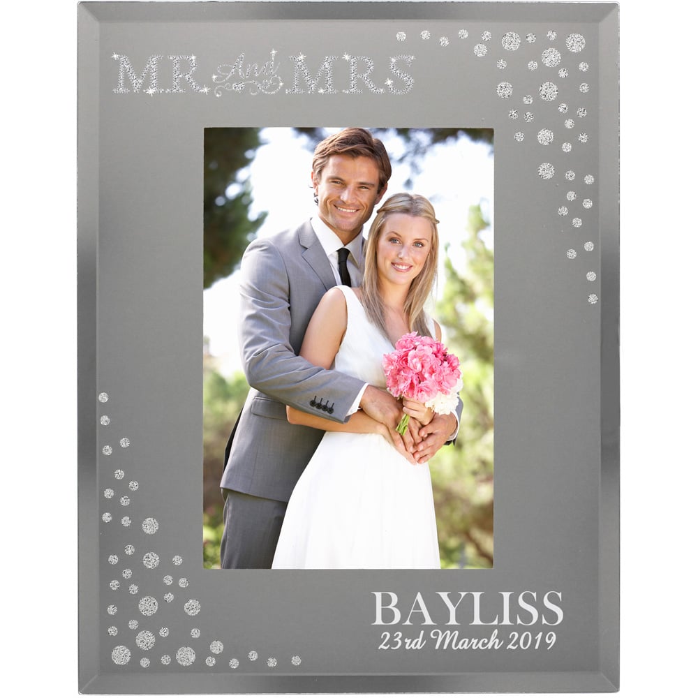 Personalised Memento Personalised Mr and Mrs Diamante Glass Photo Frame 6 x 4 inch Image 1