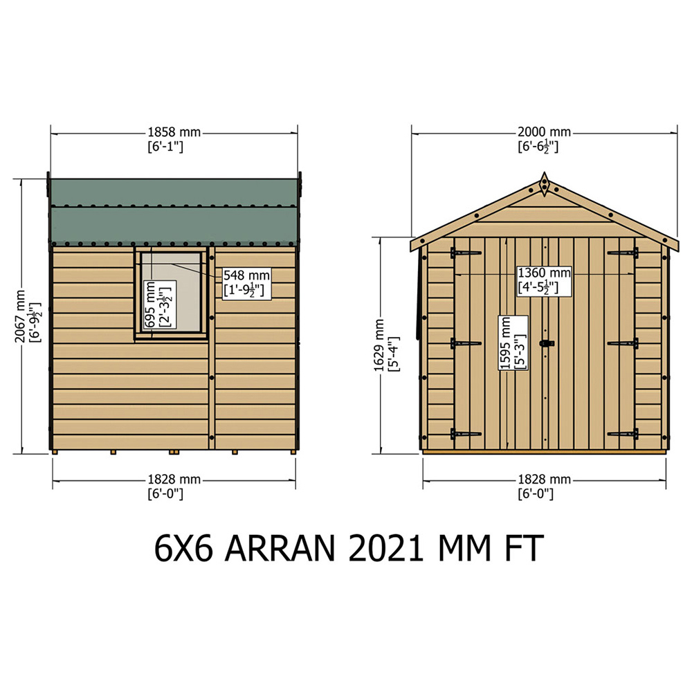 Shire Arran 6 x 6ft Double Door Dip Treated Shiplap Shed Image 4