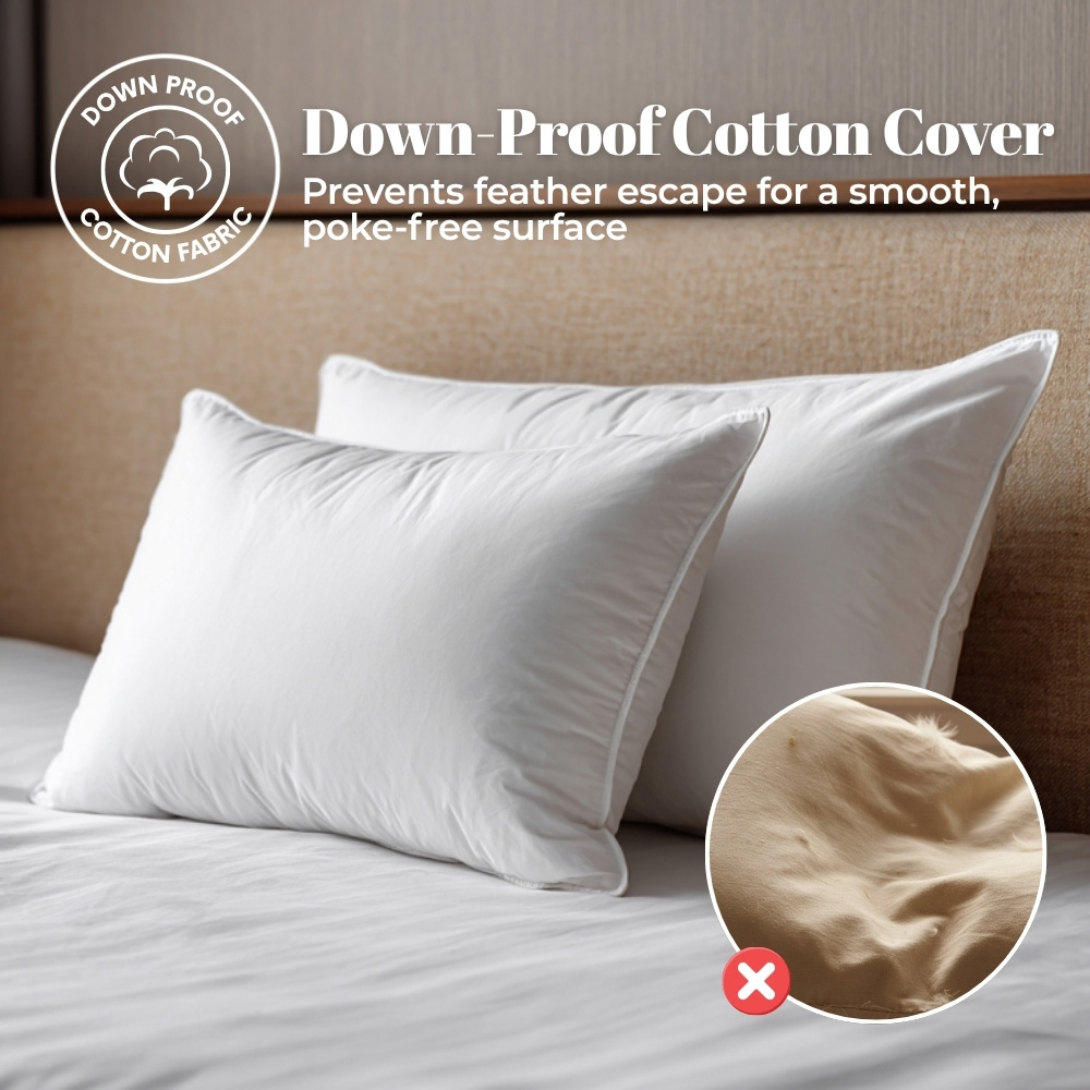 MHG Living White Duck Feather Soft Support Cotton Cover Pillows 2 Pack Image 7