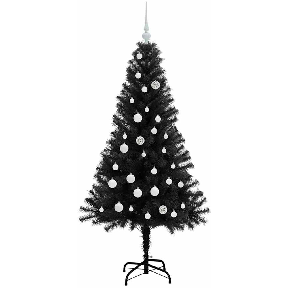 vidaXL Pre-Lit White Baubles Black Artificial Christmas Tree 5ft Image 4