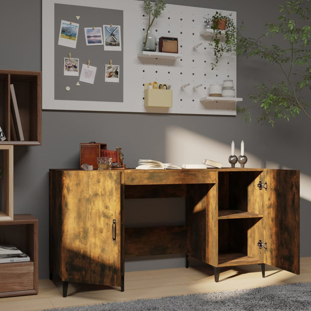 vidaXL 2 Door Computer Desk Smoked Oak Image 7
