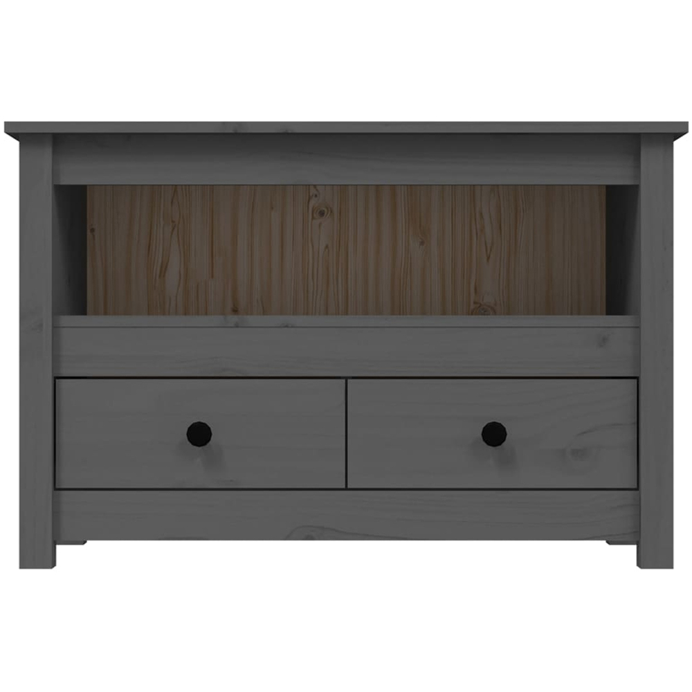 vidaXL 2 Drawer Single Shelf Grey Solid Pine Wood TV Cabinet Image 5