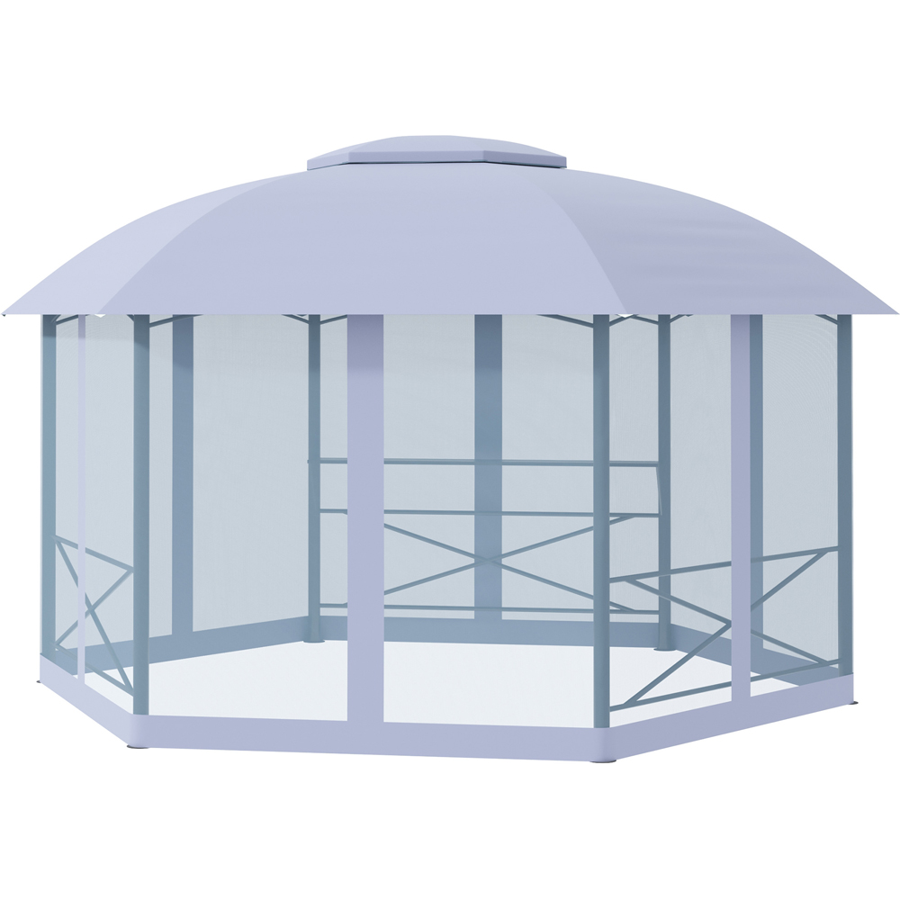 Outsunny 4 x 4.7m Grey Steel Frame 2 Tier Roof Gazebo with Mesh Curtains Image 3