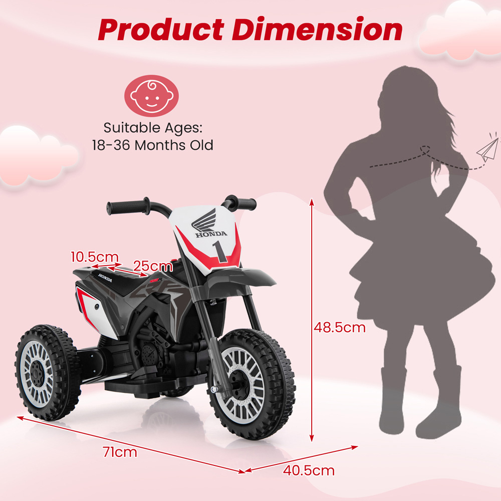 Costway Kids Grey Honda Licensed Ride On Motorbike with Horn and Anti-Slip Handlebars 6V Image 8