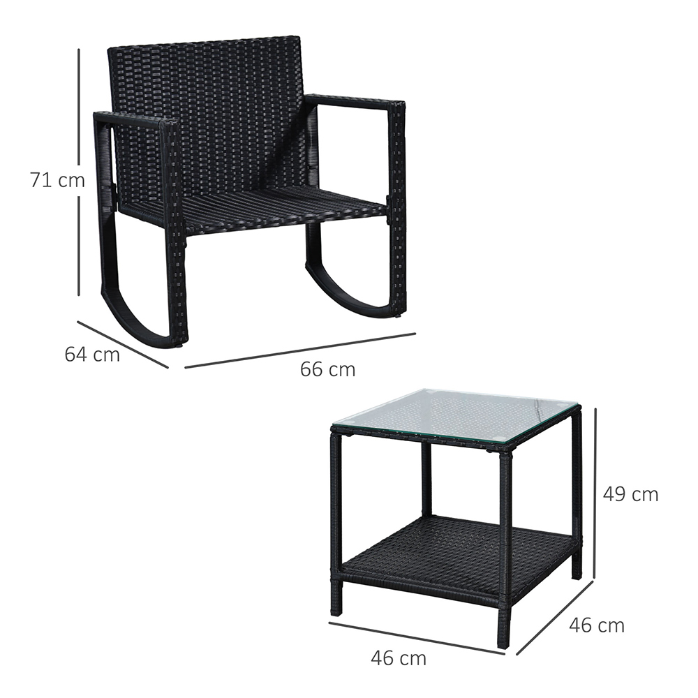 Outsunny 3PCs Rattan Bistro Set Black Image 6