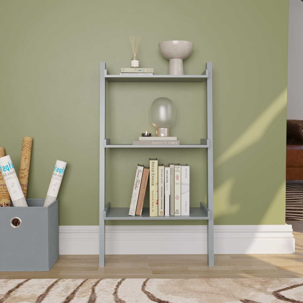 Vida Designs York 3 Shelf Grey Ladder Bookcase Image 3