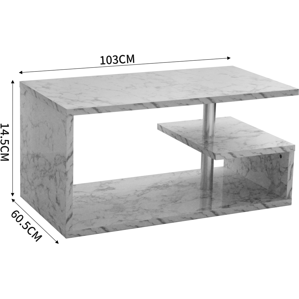Comfy Living White Marble Effect High Gloss Abstract LED Coffee Table Image 7