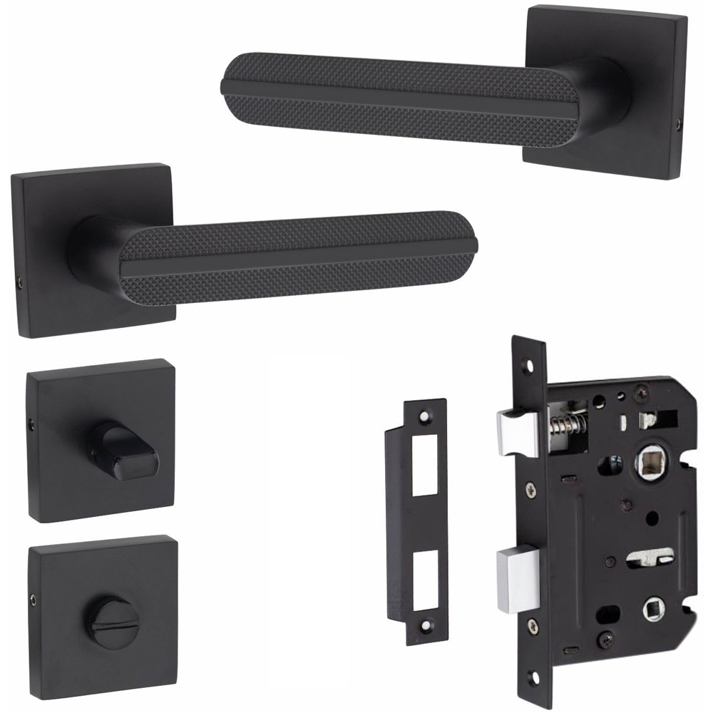 Golden Grace Square Rose Matt Black Finish Modern Lima Design Bathroom Door Handle Set Image 3