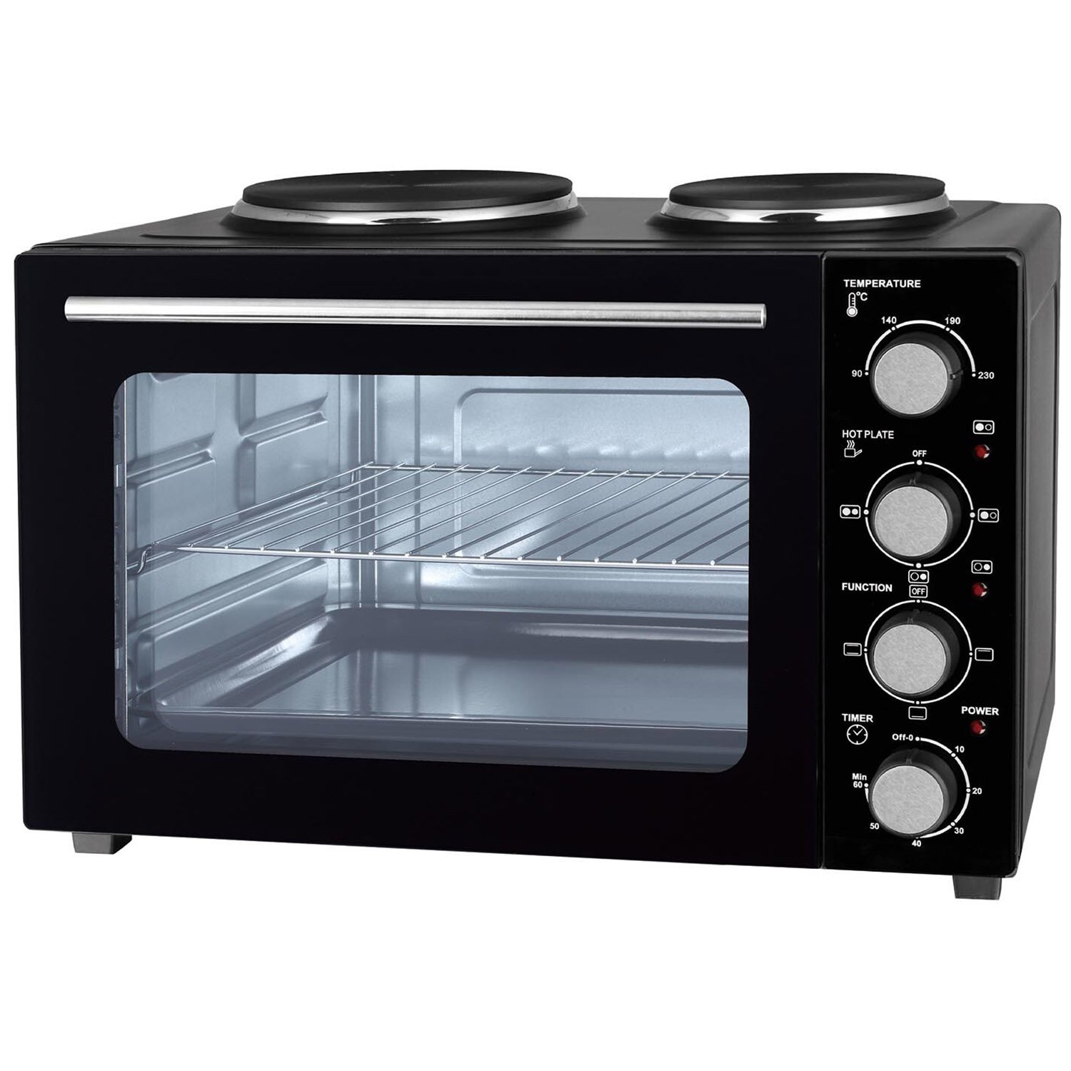 Black 28L Mini Oven with 2 Hot Plates Image