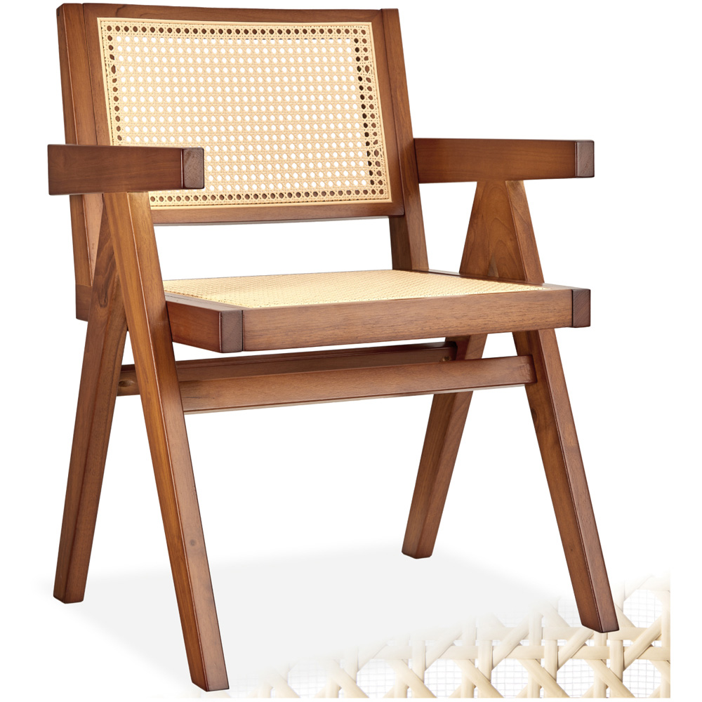 tectake Lizzy Dark Oak Dining Chair with Rattan Backrest Image 2
