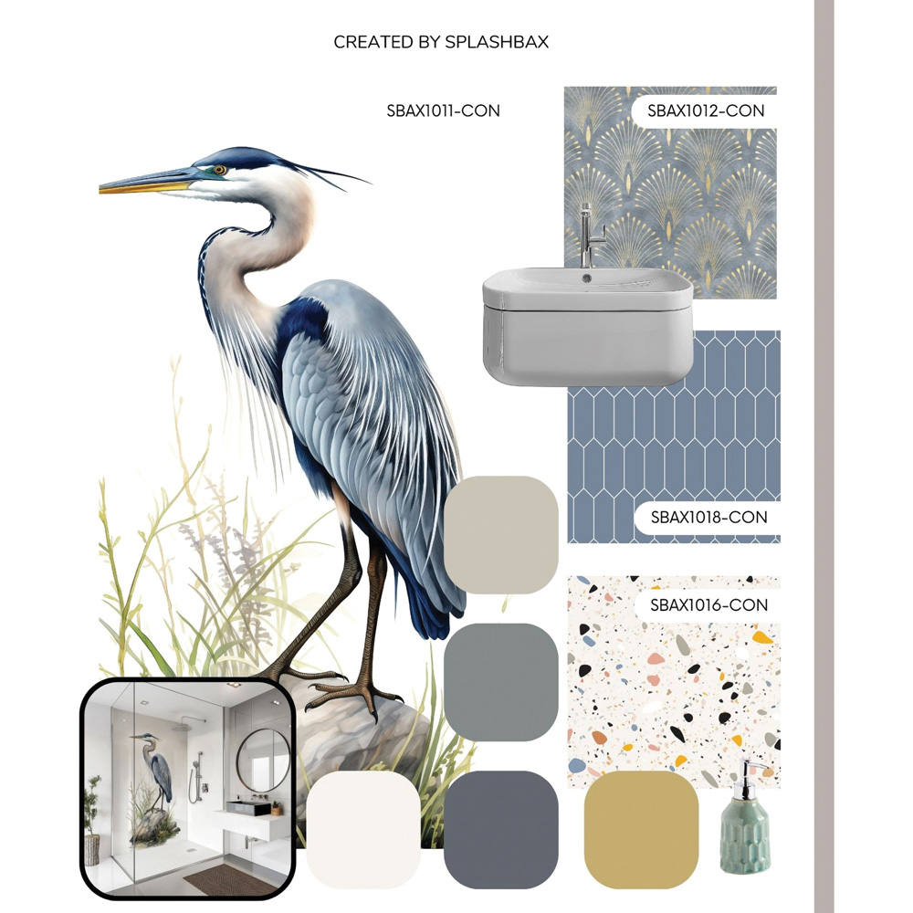 Splashbax Premium Artisan Blue Crane Birds Acrylic Bathroom Wall Panel 2400 x 1200mm Image 7