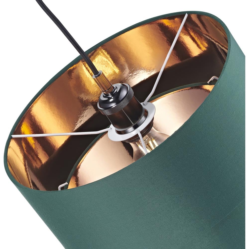 Happy Homewares Modern 2 Tier Forest Green Cotton Pendant Shade with Copper Inner Image 4