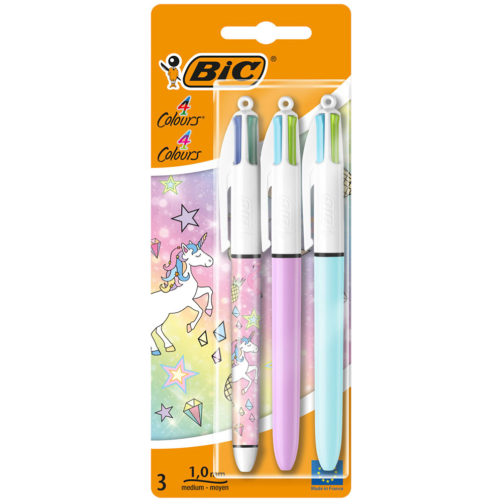 BIC 4 Colours Biro Pens 3 Pack Image 1