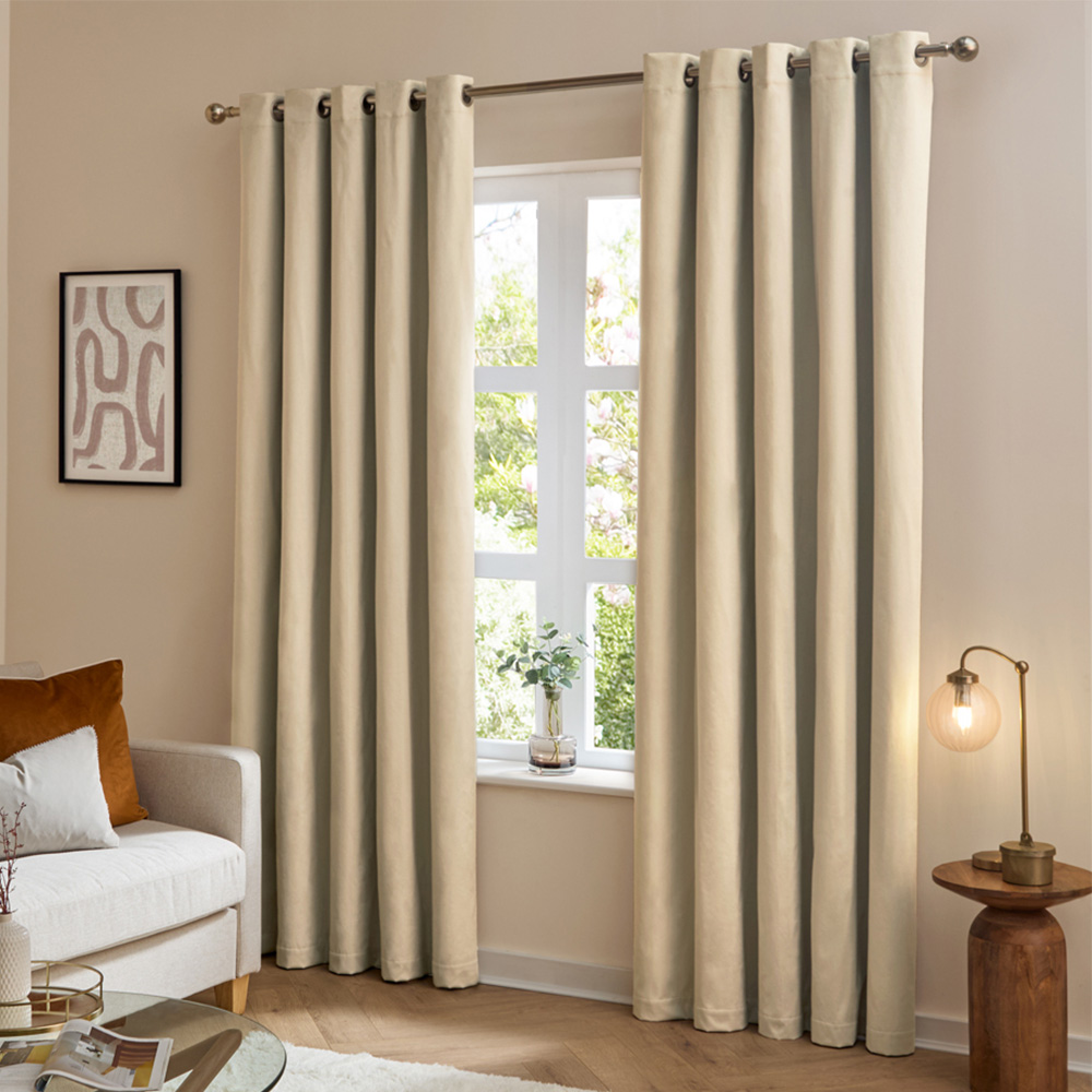 Furn The Ultimate Natural Velvet Fully Lined Eyelet Curtains 229 x 137cm Image 1