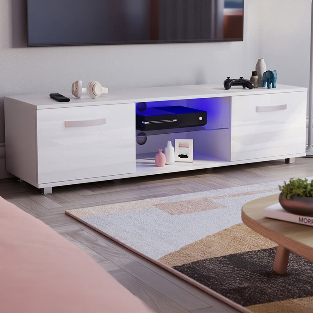 Vida Designs Cosmo 2 Door White TV Unit with LED Image 1