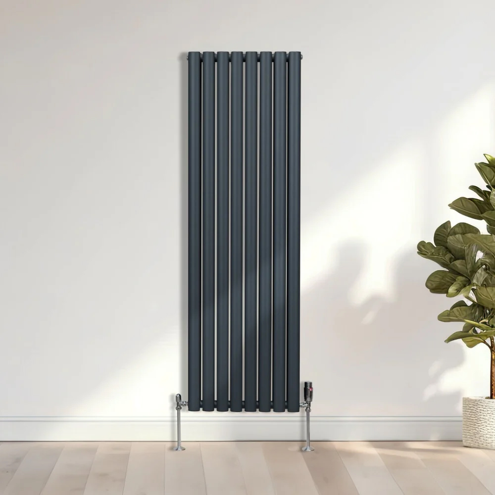Monster Shop 5593BTU Anthracite Grey Oval Column Radiator and Valves 1600 x 480mm Image 2