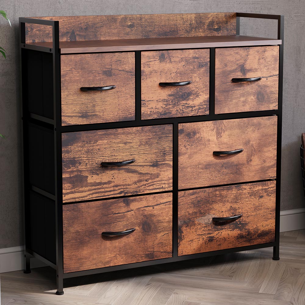 Vida Designs Chorley 7 Drawer Rustic Brown Fabric Chest of Drawer Image 1