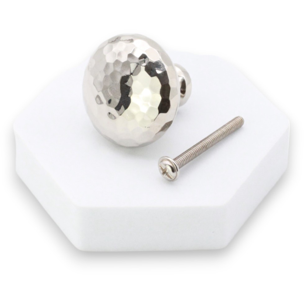 Spira Brass Hammered Mushroom Polished Nickel Cupboard Knob 38mm Image 4