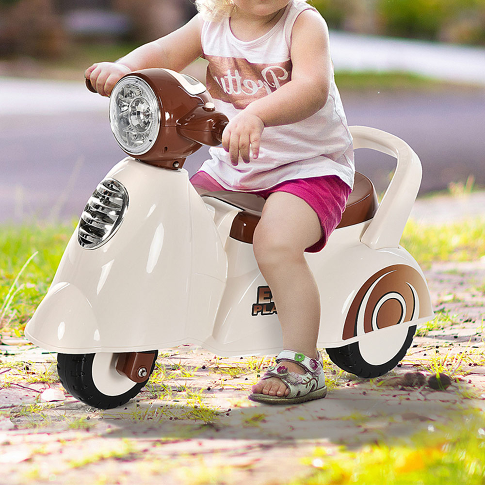 HOMCOM Kids White and Brown Foot-To-Floor Sliding Car 12-36 months Image 2