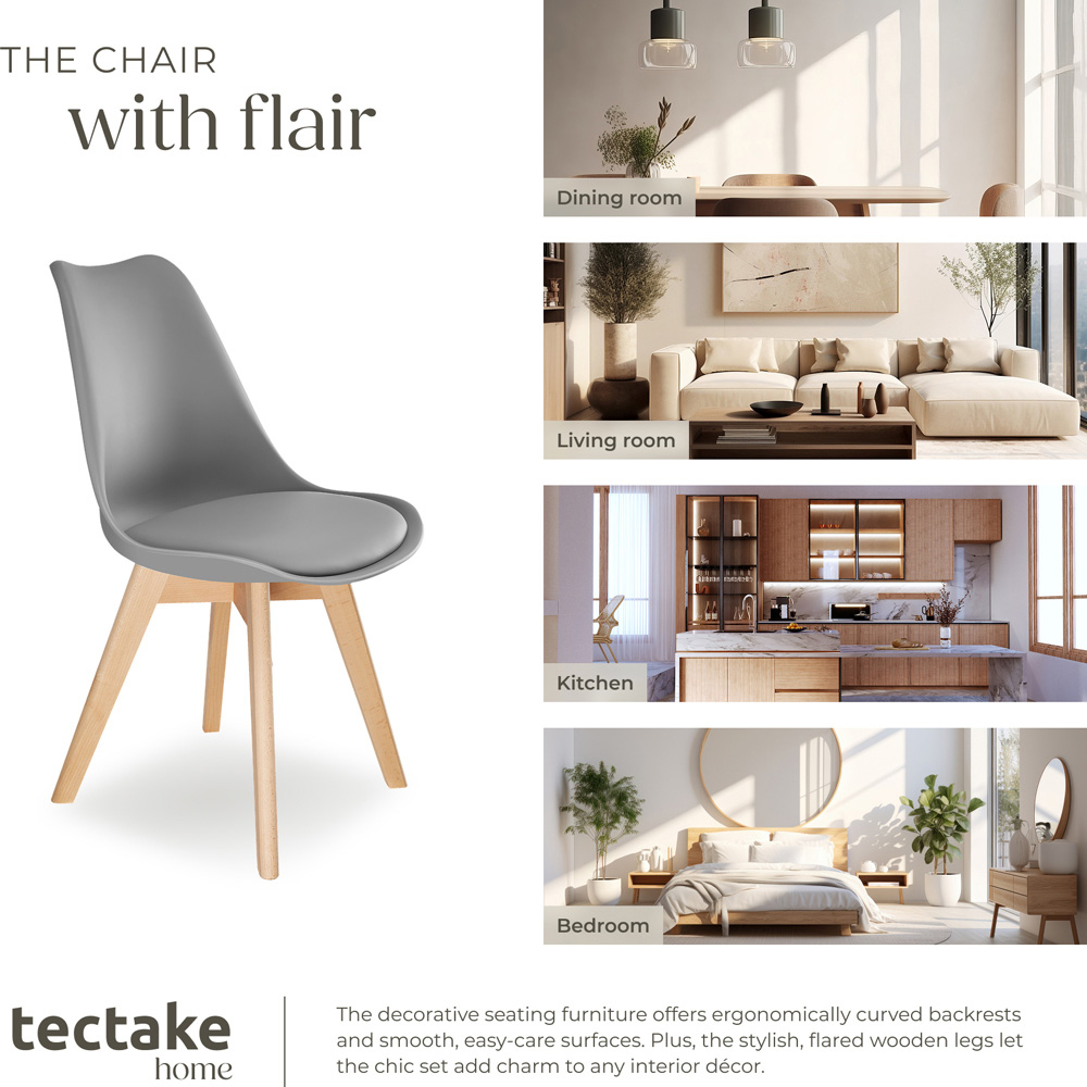 tectake Frederikke Set of 6 Grey Dining Chair with Padded Seat Image 7