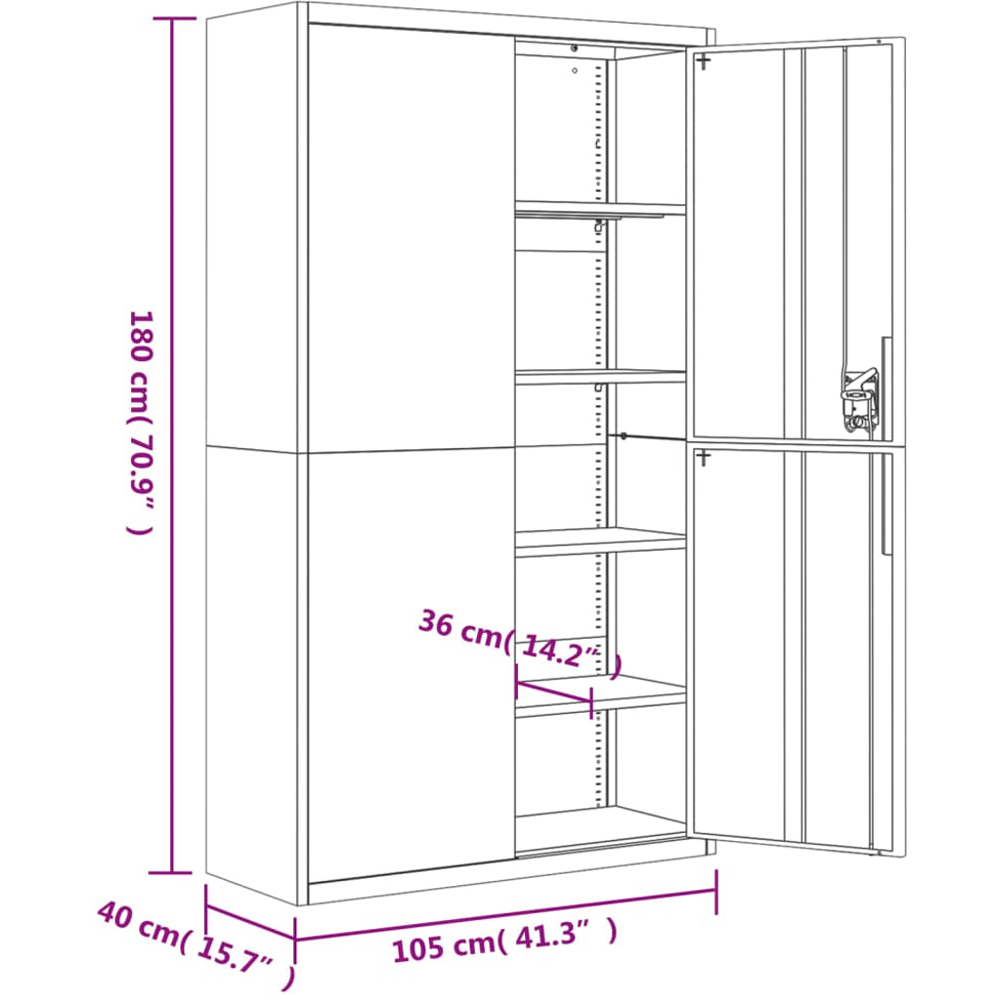 vidaXL 2 Door White Lockable File Cabinet Image 9