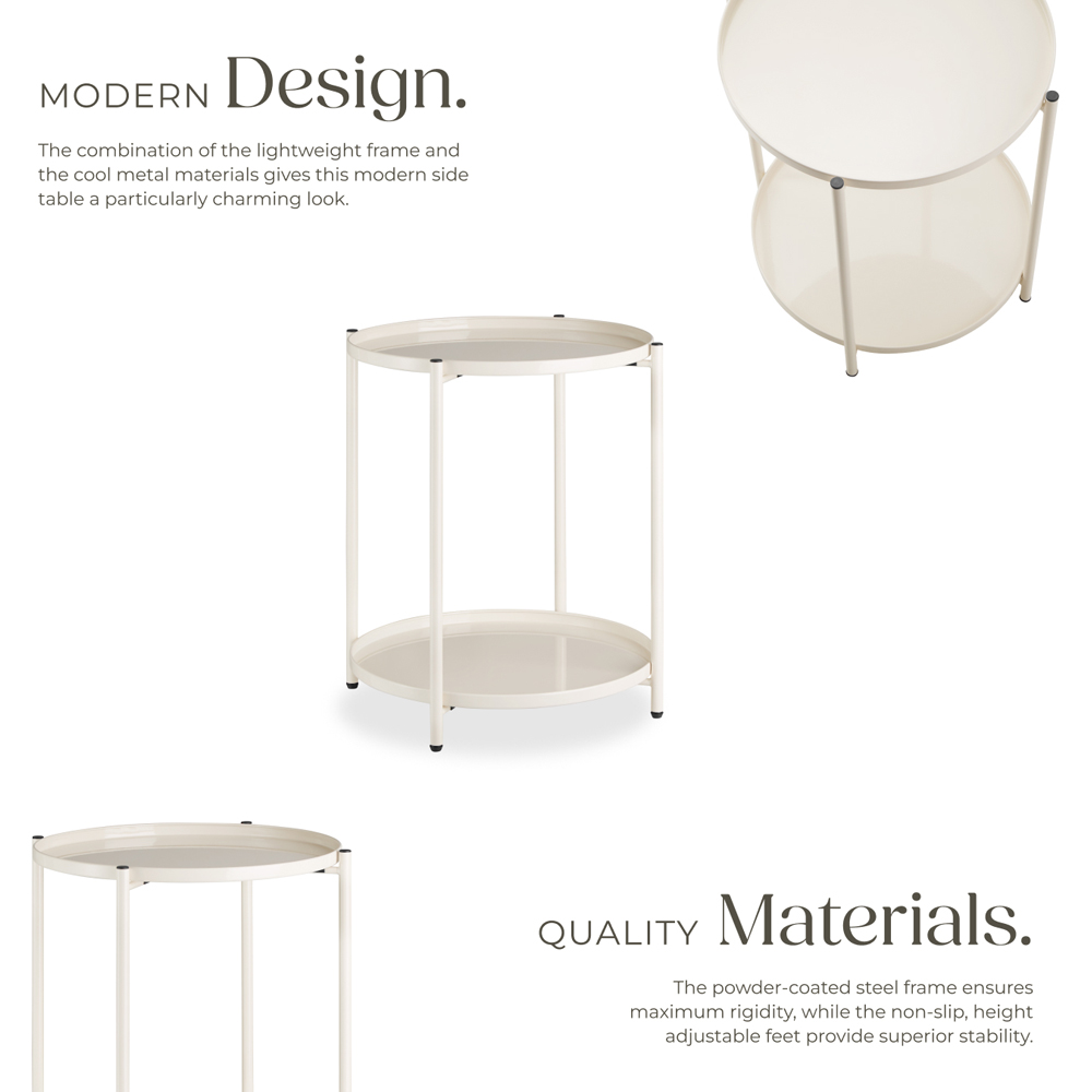 tectake Oxford 2 Shelf Cream Round Bedside Table Image 4