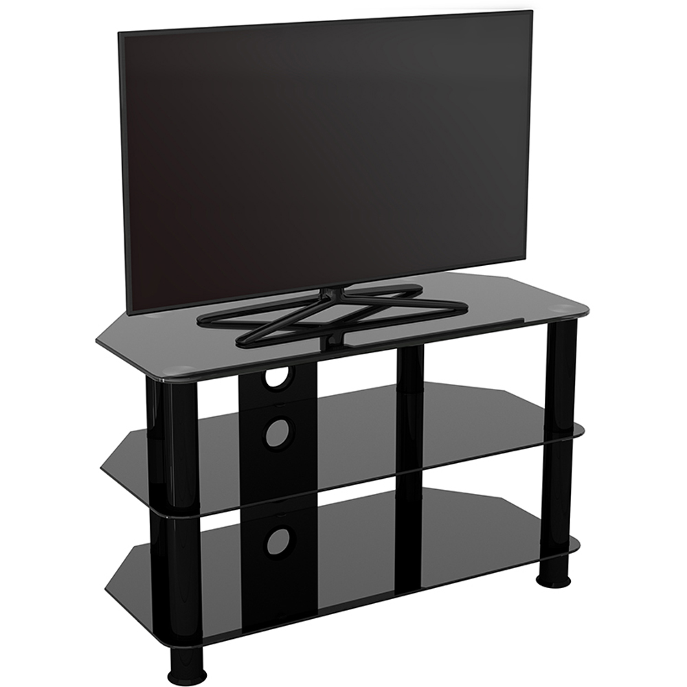 AVF Classic 2 Shelf Black Glass Corner TV Unit with Cable Management Image 5
