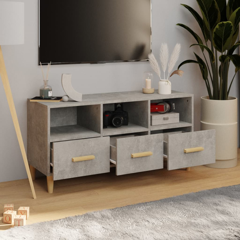 vidaXL 3 Drawer 3 Shelf Concrete Grey TV Cabinet Image 3