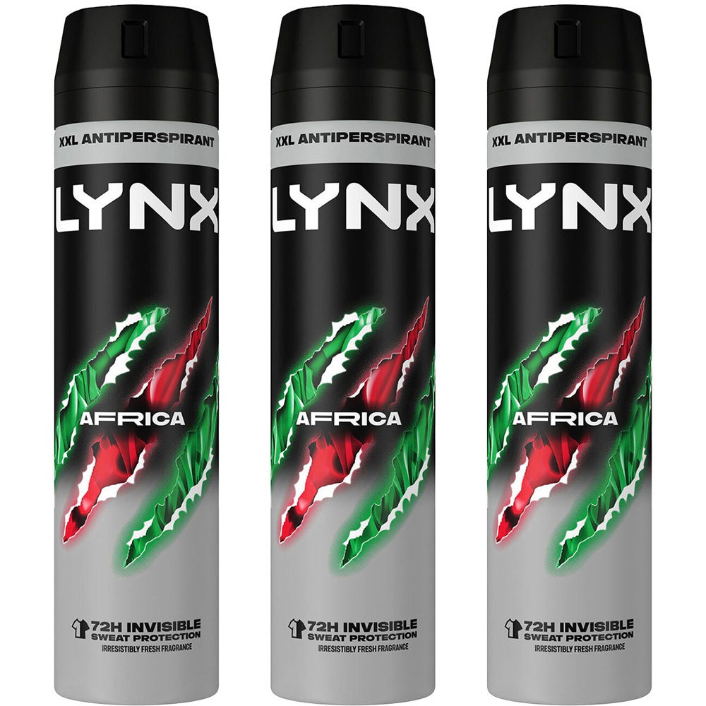 Lynx XXL Africa 72H Sweat Protection Anti-Perspirant Deodorant 250ml 3 Pack Image 1