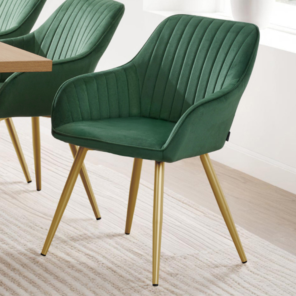 tectake Marilyn Set of 2 Dark Green and Gold Quilted Velvet Dining Chair Image 1