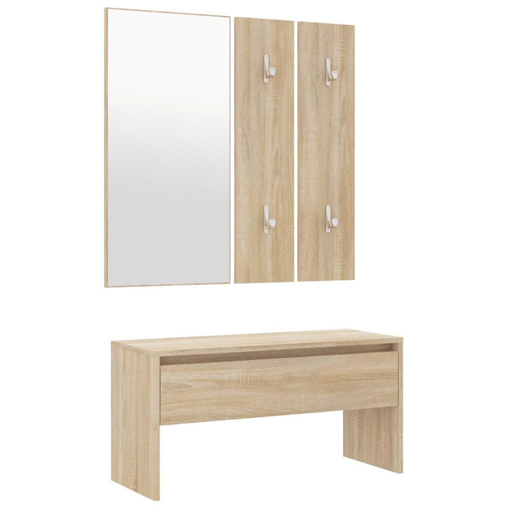 vidaXL Sonoma Oak Wooden Hall Bench and Mirror Set Image 2
