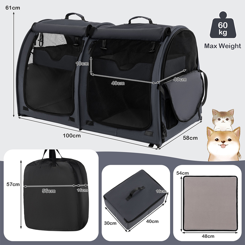 Costway Black 2 Tier Pet Travel Carrier with Removable Hammocks Image 9