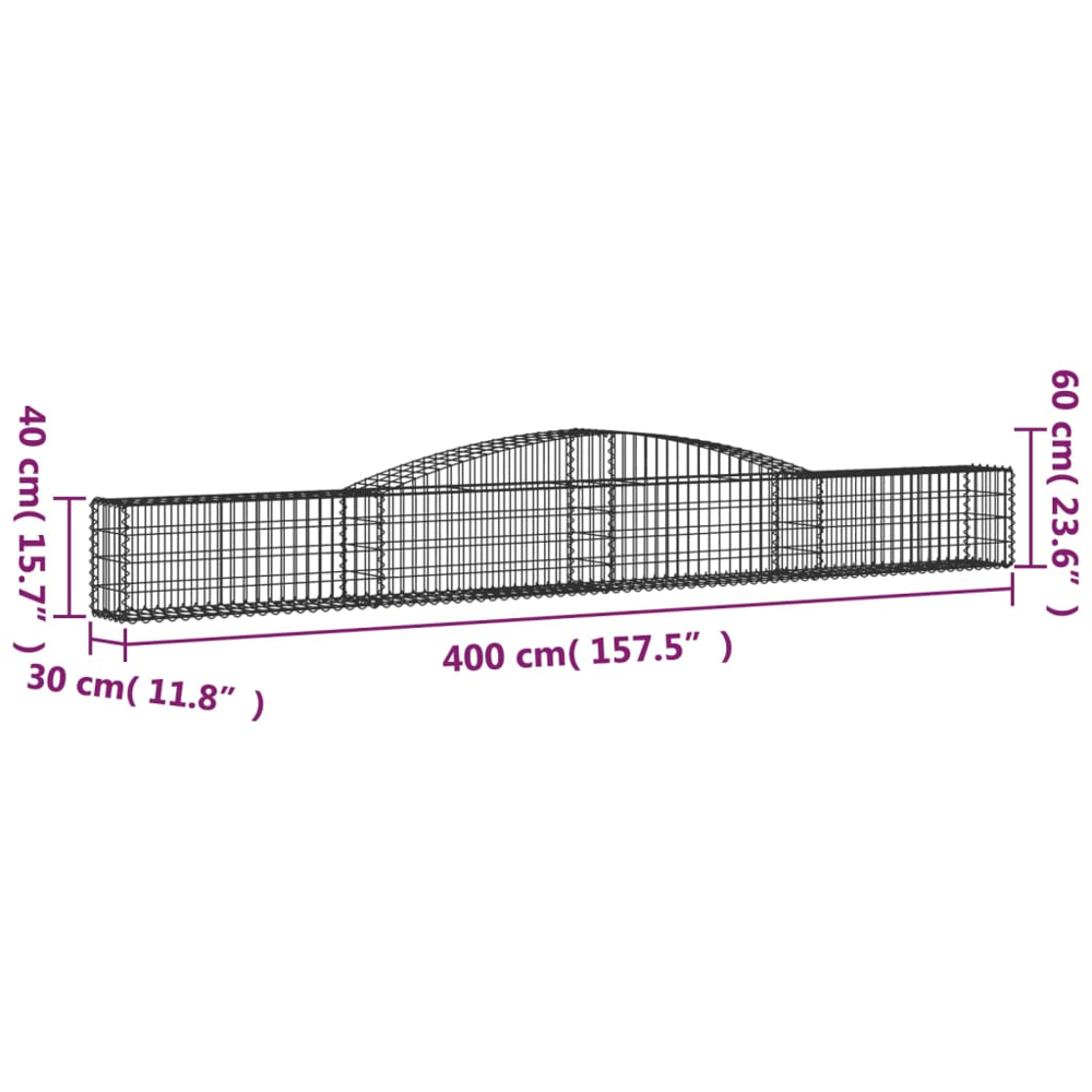 vidaXL Silver Galvanised Iron Arched Gabion Basket 400 x 30 x 40/60cm 8 Pack Image 5