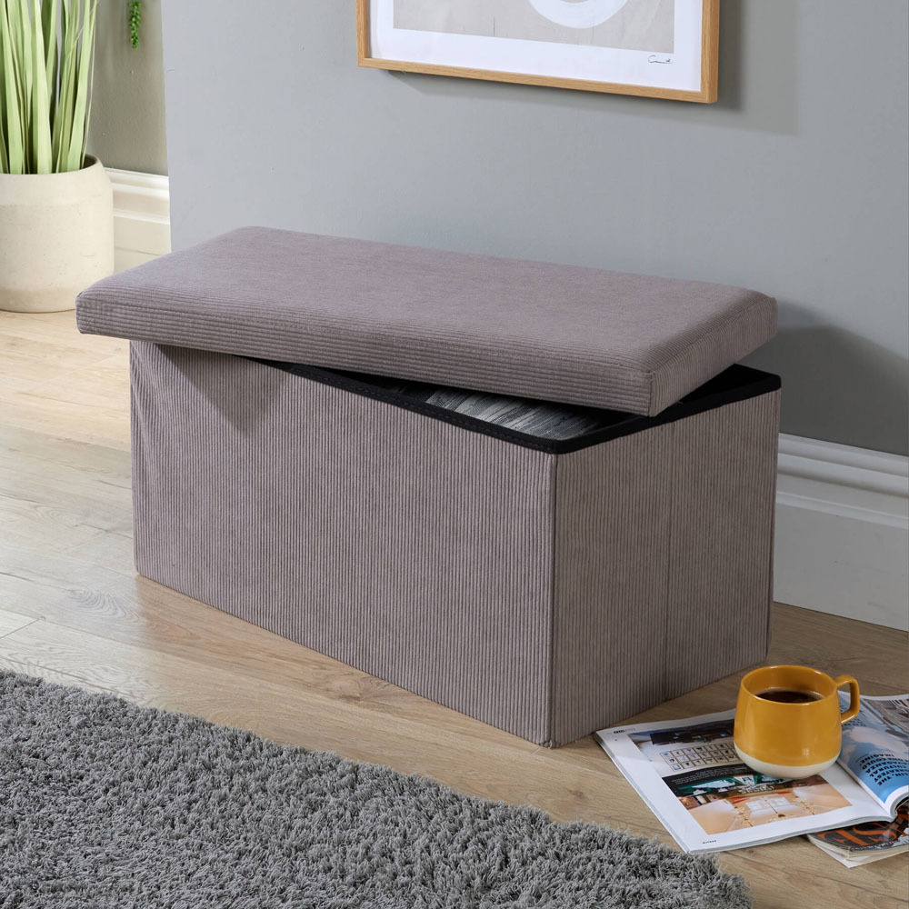 Home Source Grey Corduroy Upholstered Folding Ottoman Image 3