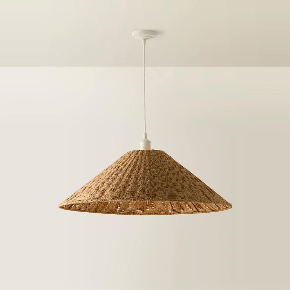 ValueLights Thelma Wicker Conical Shade Ceiling Light with Bulb Image 3