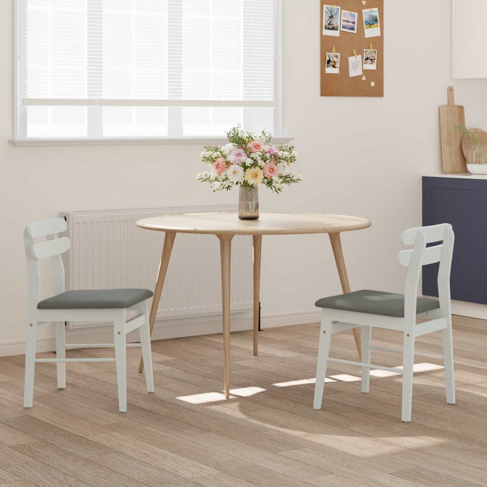 vidaXL Set of 2 White and Grey Rubberwood Rectilinear Vintage Dining Chairs Image 9