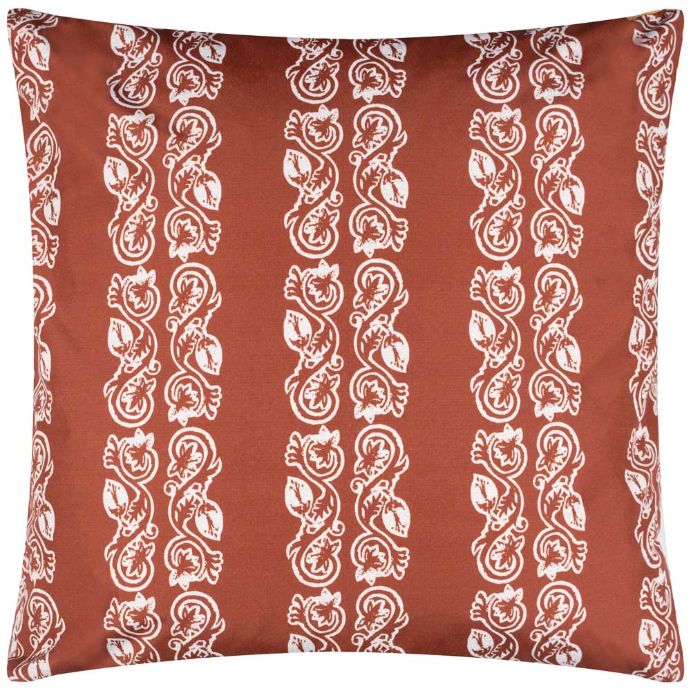 Paoletti Kalindi Terracotta Stripe Floral UV and Water Resistant Outdoor Cushion Image 1