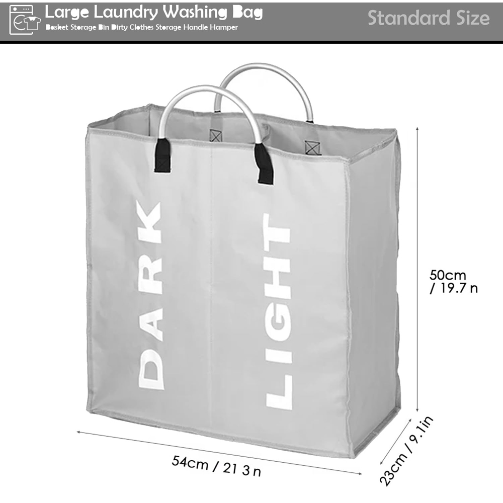 ATEK Double Compartment Light Grey Collapsible Laundry Basket Image 7