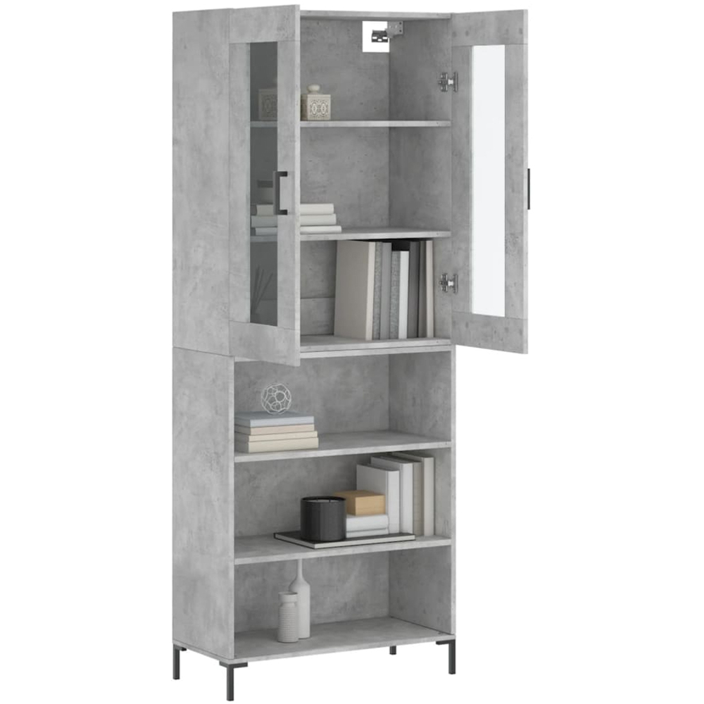 vidaXL 2 Glass Door 3 Shelf Concrete Grey Highboard with Metal Feet Image 3