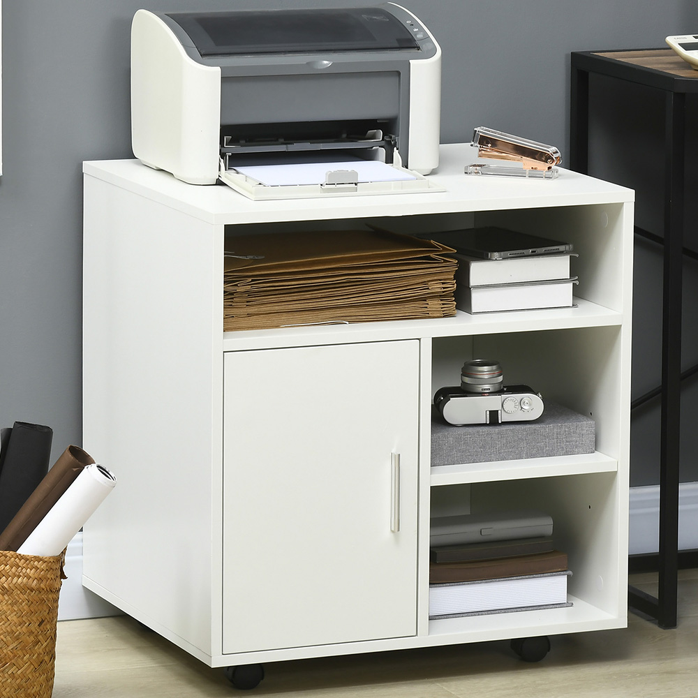HOMCOM White Multi-Storage Printer Stand with Wheels Image 1