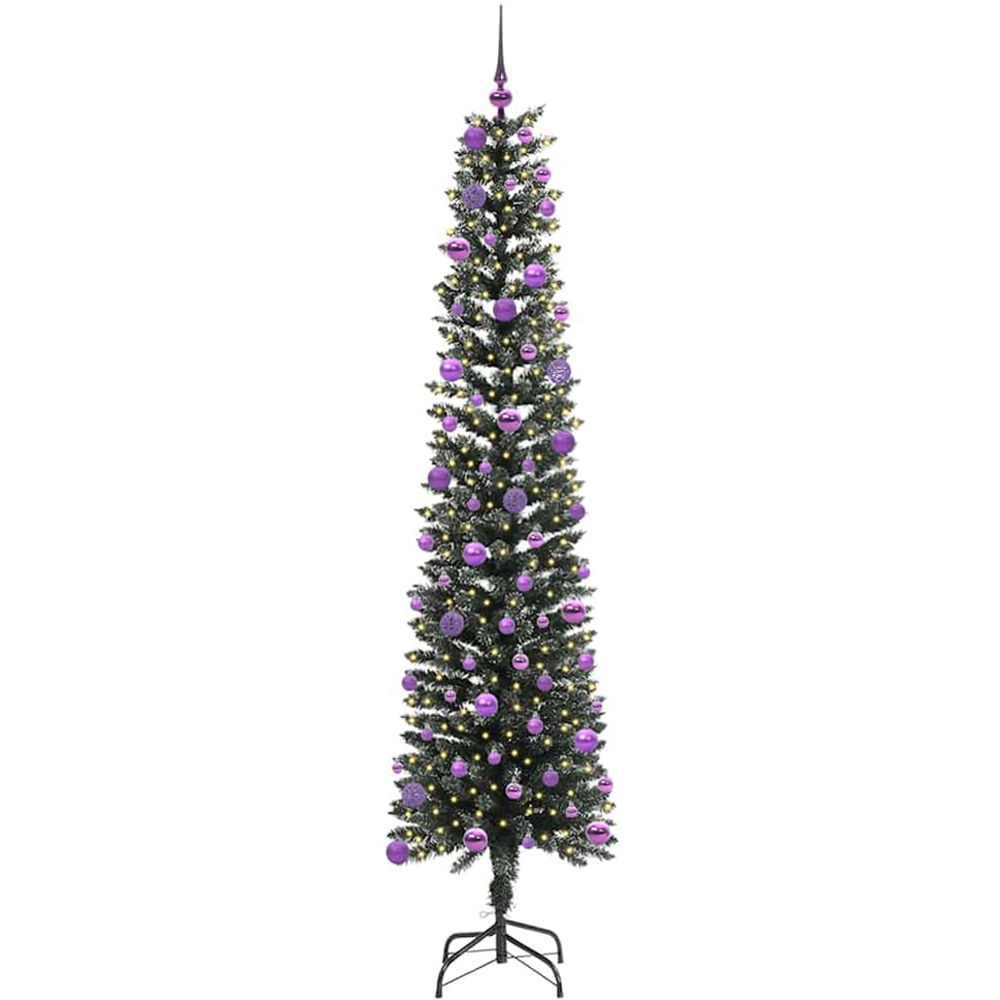 vidaXL Pre-Lit Lilac Baubles Green Artificial Christmas Tree 8ft Image 1